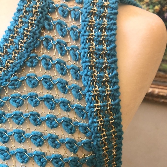NWT ADORE Turquoise Silver Chain Link Crochet Layering Top Vest Women’s Small - Picture 5 of 16